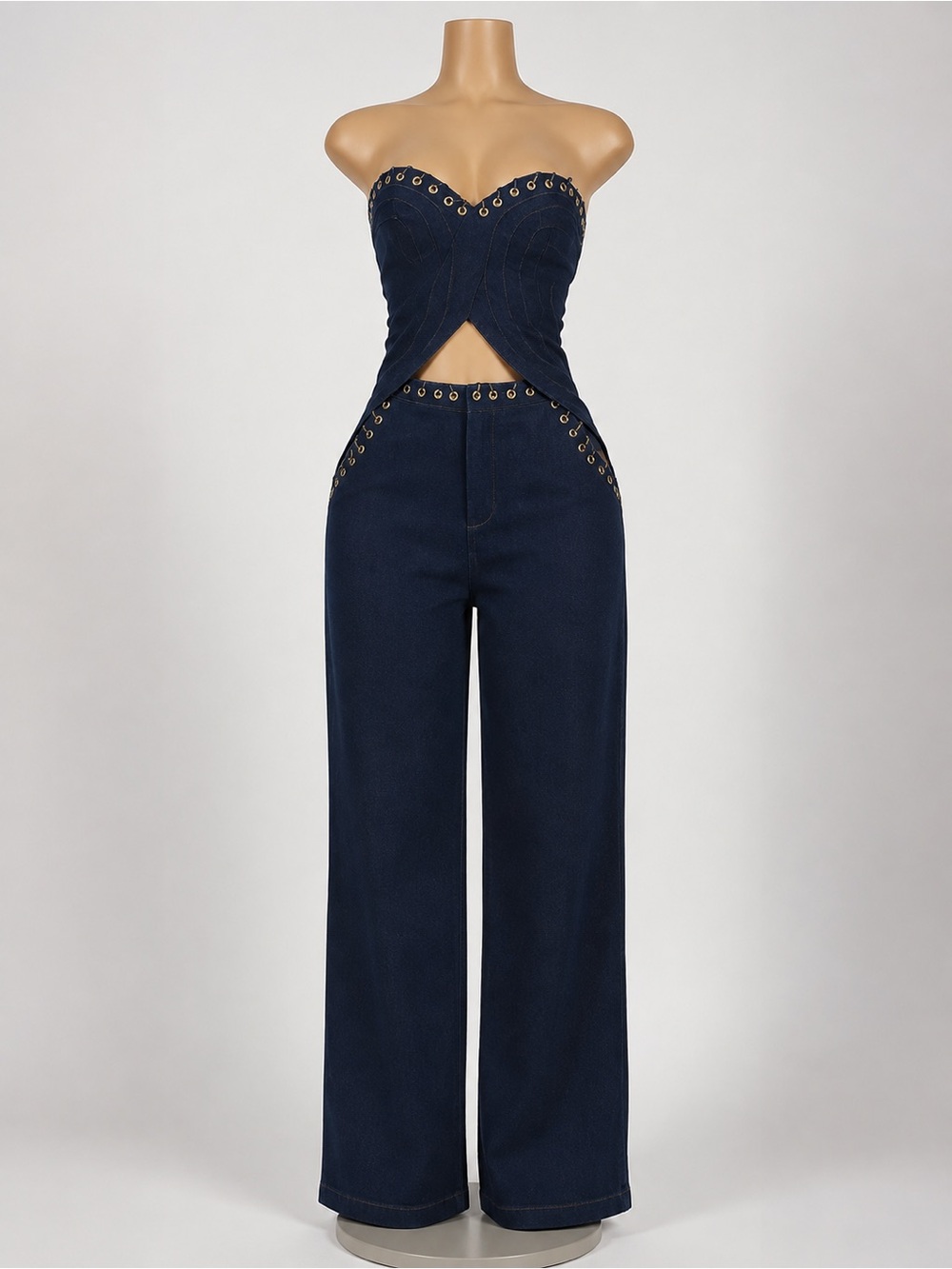 Strapless Navy Eyelet Cutout set